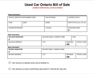 ontario bill of sale auto